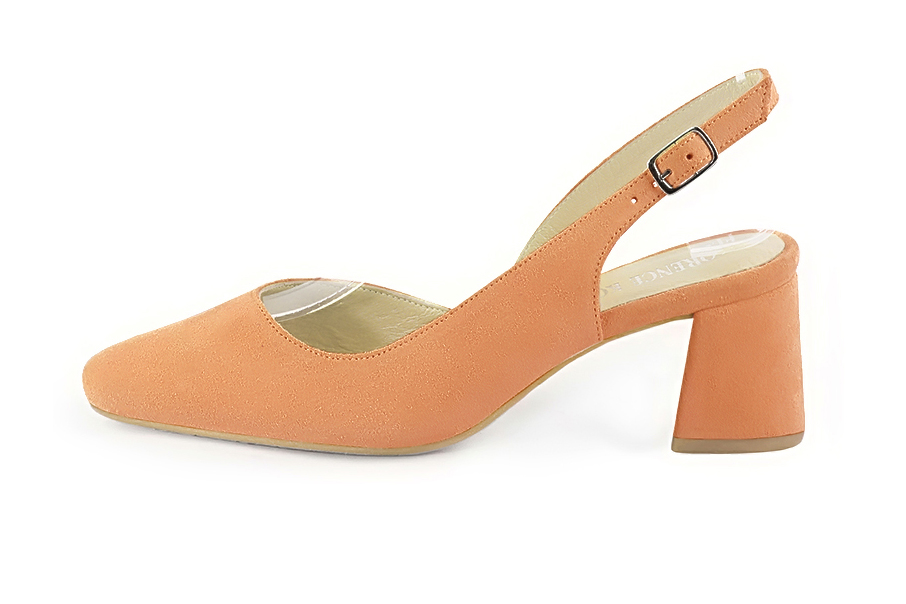 Marigold orange slingback elegant shoes. Round toe. Medium flare heels. - Florence KOOIJMAN